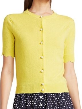 Marc Jacobs The Love Cardigan Yellow Scalloped Cashmere Cardigan Size Small